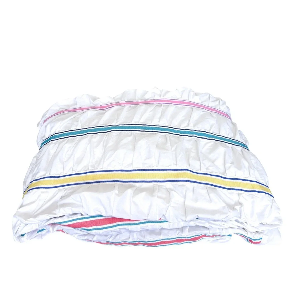 Pottery Barn Teen Ruched Pucker Up Duvet Full Queen Rainbow Striped White READ