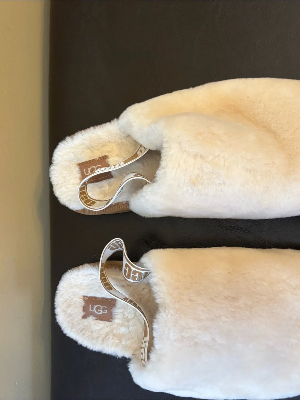 UGG Kids Cream Plush Slide Slippers with Branded Strap