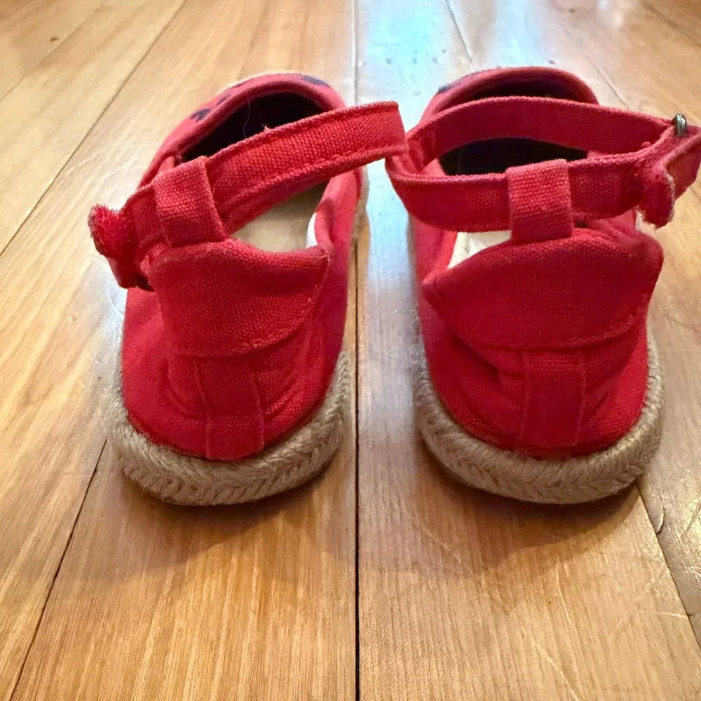 Gymboree Girls Red Canvas Bon Jour Embroidered Espadrille Ankle Strap Shoes 9