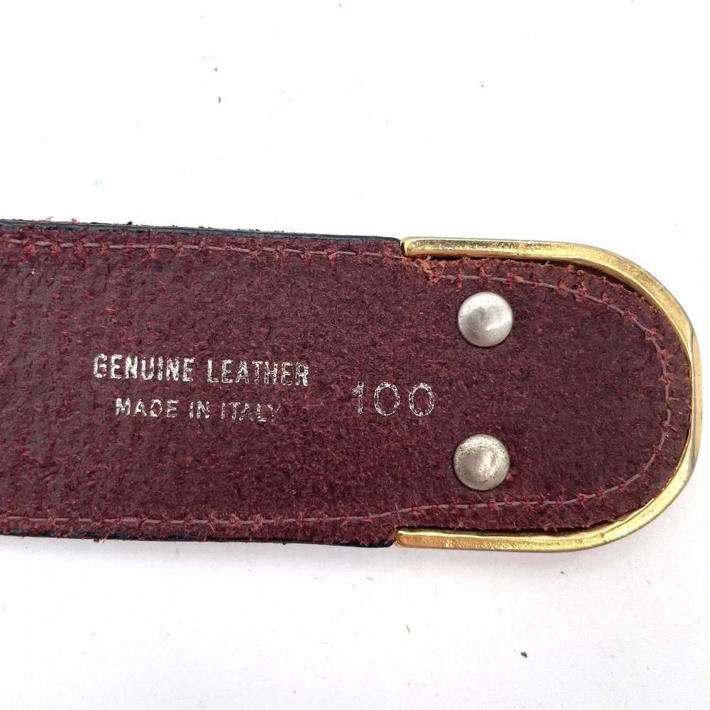 Vintage Italian Leather Grommet Belt Burgundy Gold Tone Hardware Size 100cm
