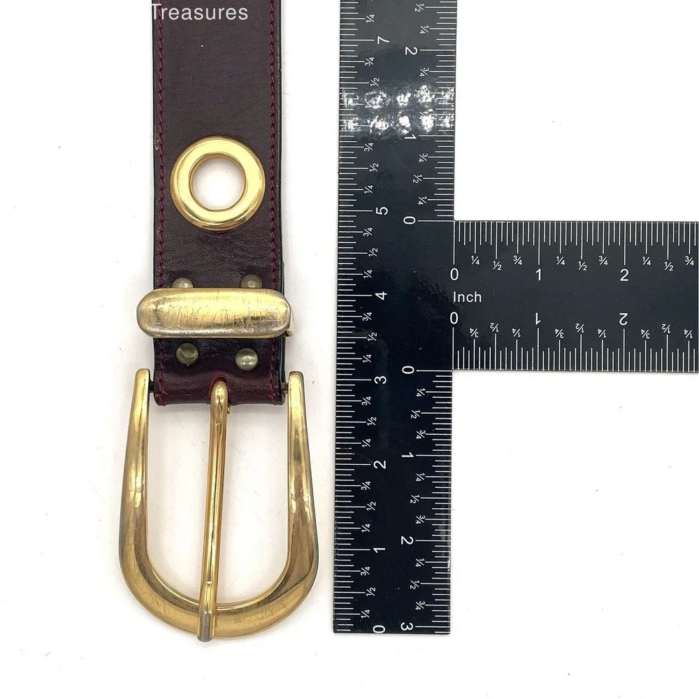 Vintage Italian Leather Grommet Belt Burgundy Gold Tone Hardware Size 100cm