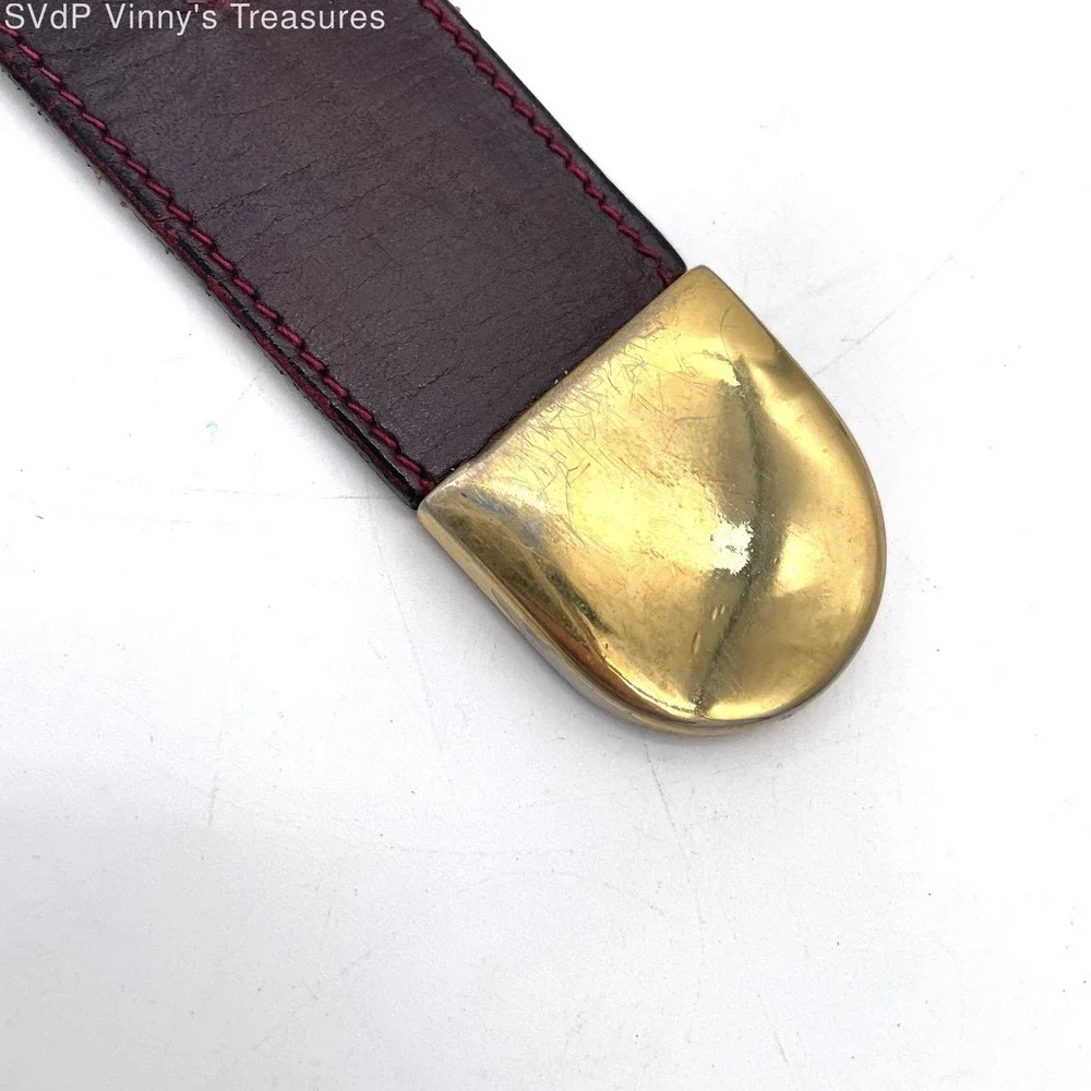 Vintage Italian Leather Grommet Belt Burgundy Gold Tone Hardware Size 100cm