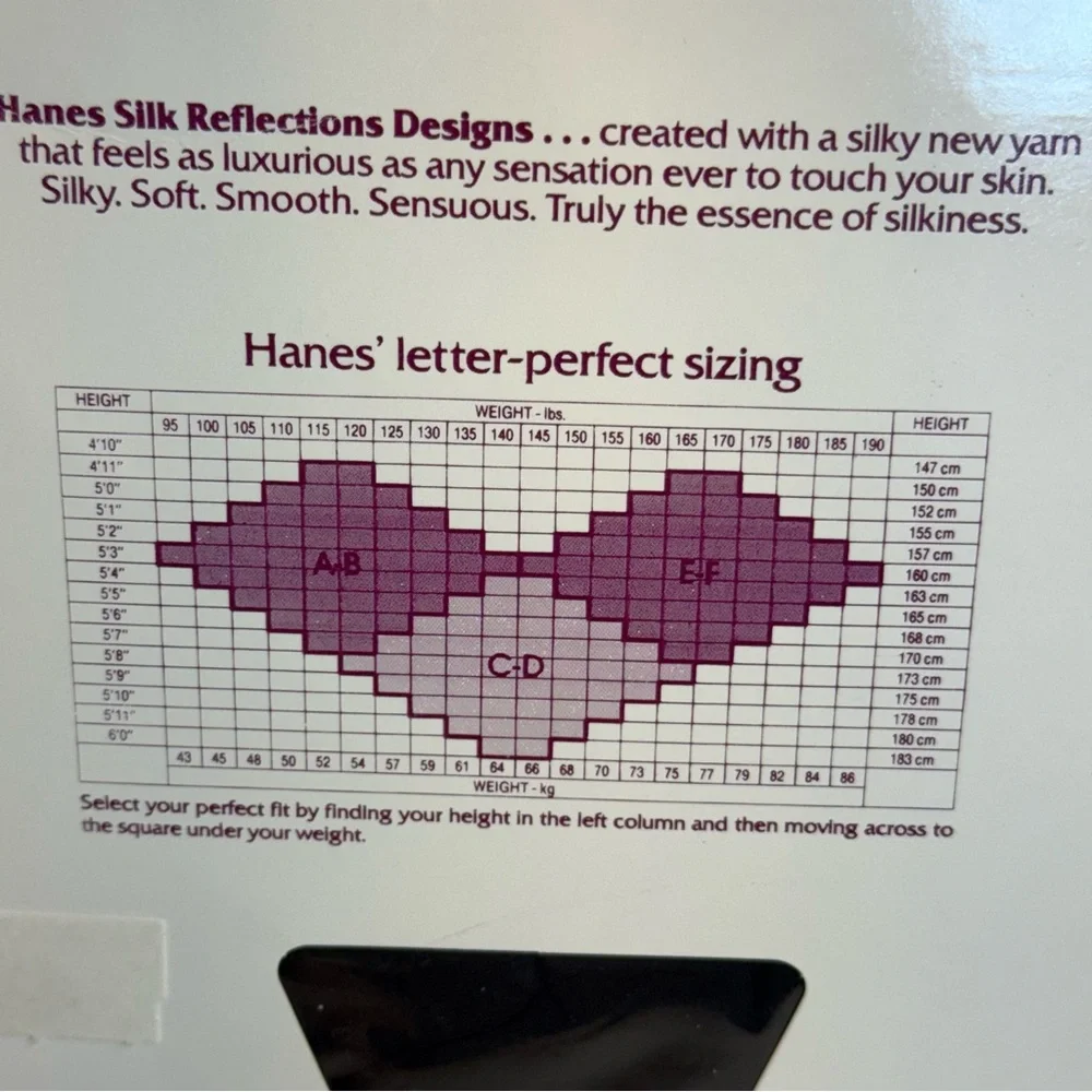 Vintage‎ Hanes Silk Reflections Silky Light Control Size C-D. Jet. NWT