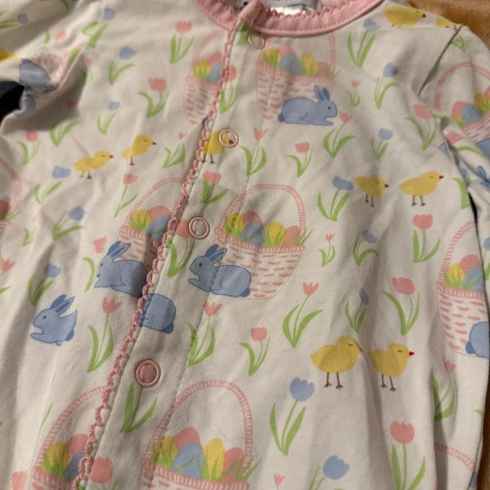 Ishtex Baby Girl Easter Bunny Chick Converter Gown Romper Pink Trim NB