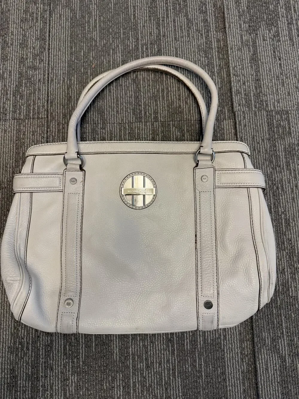 Michael Kors Handbag Womens Gray Pebbled Leather Satchel Tote Shoulder Bag