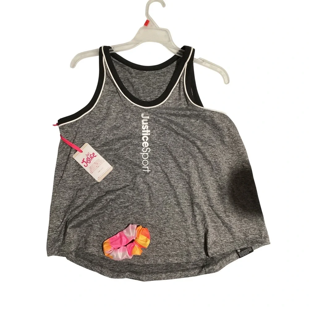 Justice XLP (16P/18P) Girls' Active Hi-Neck Tank Top, Gray Heather‎ Sleeveless