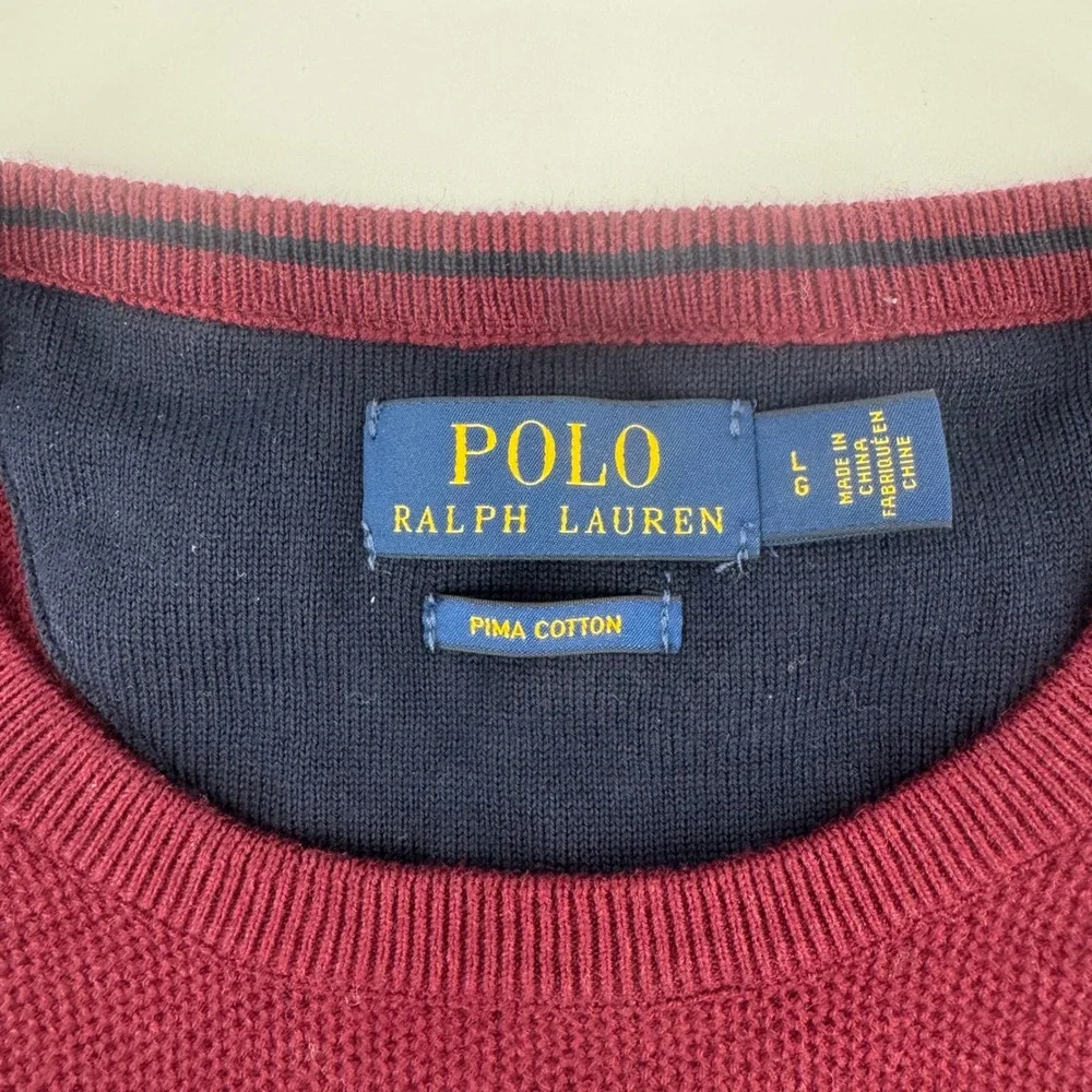 Polo Ralph Lauren Sweater Mens Large Burgundy Pima Cotton Textured Crewneck Logo