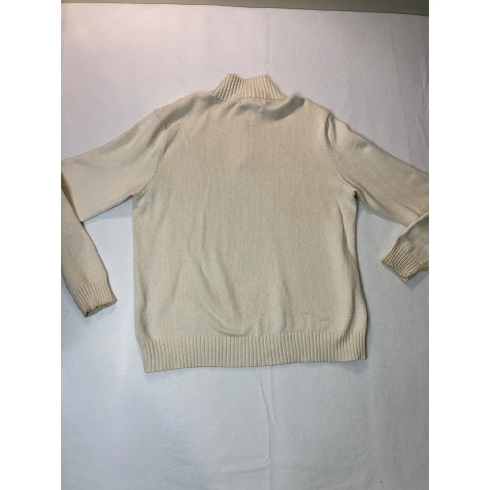Polo Ralph Lauren Mens Sweater Cream 100 Cotton 1/4 Zip Button Collar L‎
