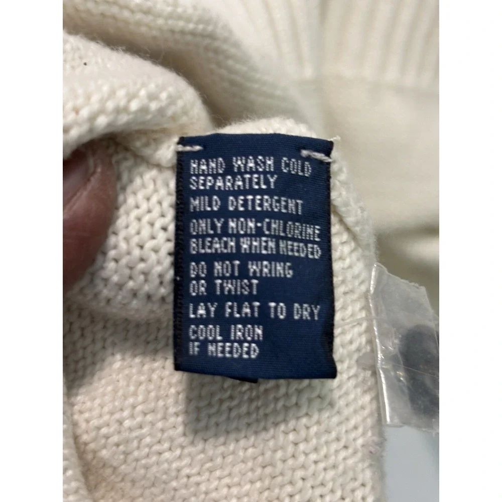 Polo Ralph Lauren Mens Sweater Cream 100 Cotton 1/4 Zip Button Collar L‎