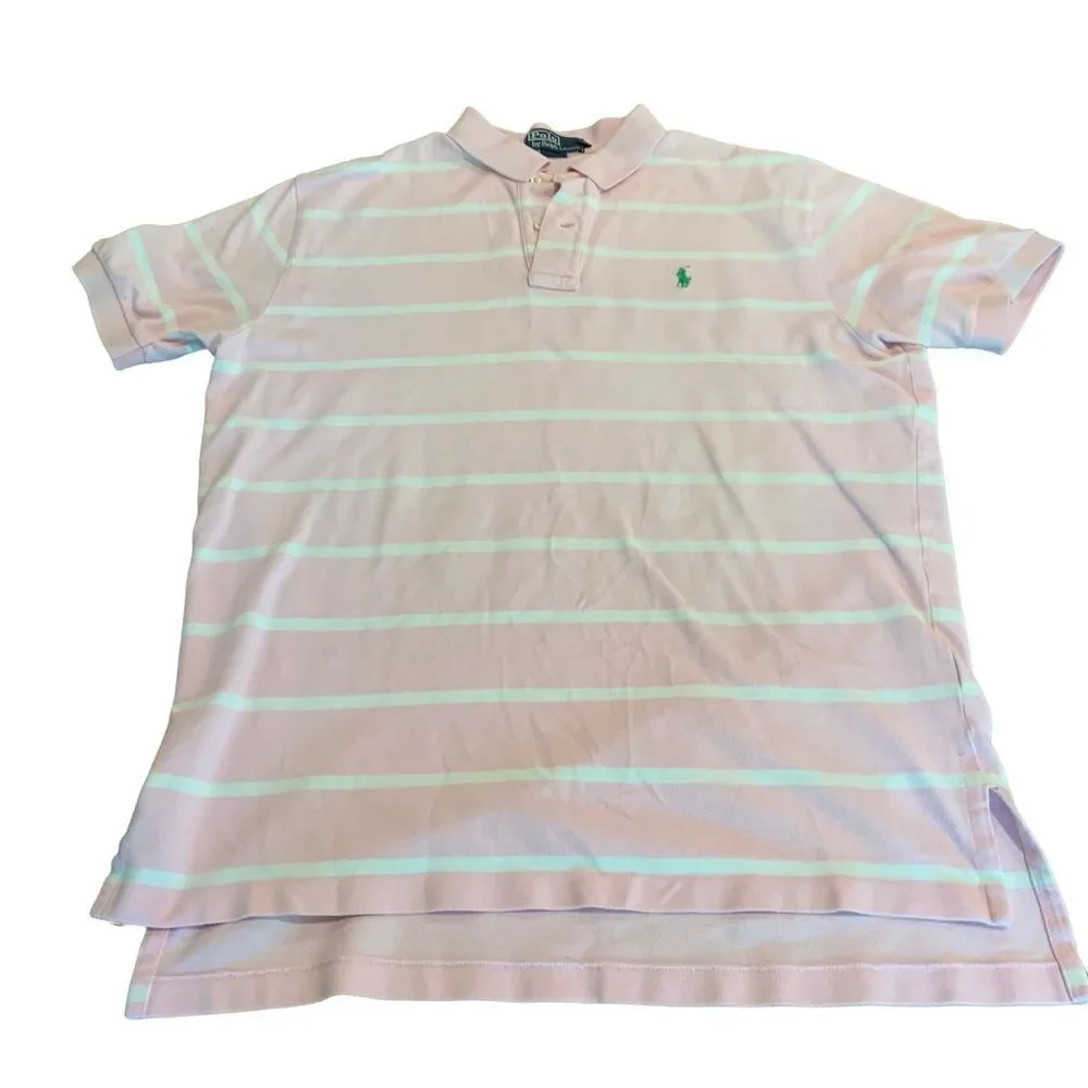 Polo Ralph Lauren Striped Men’s Pink White Polo Shirt Large