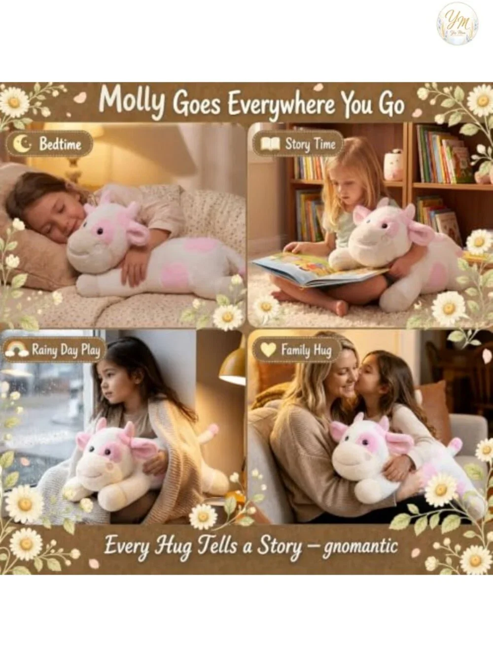 Weighted Cow Stuffed Animal Plush Pillow Kids Adults Anxiety Relief