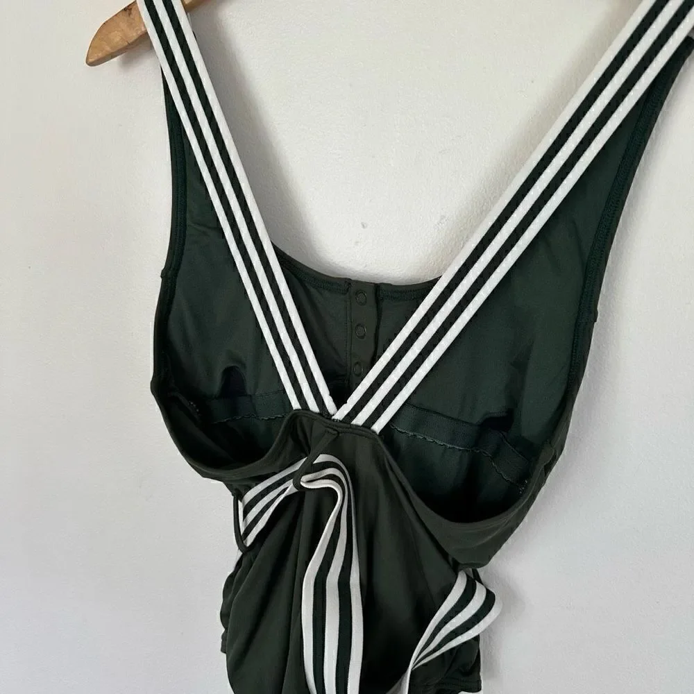 Seafolly Women's Green and White Tank Maillot Belted One Piece Swimsuit
