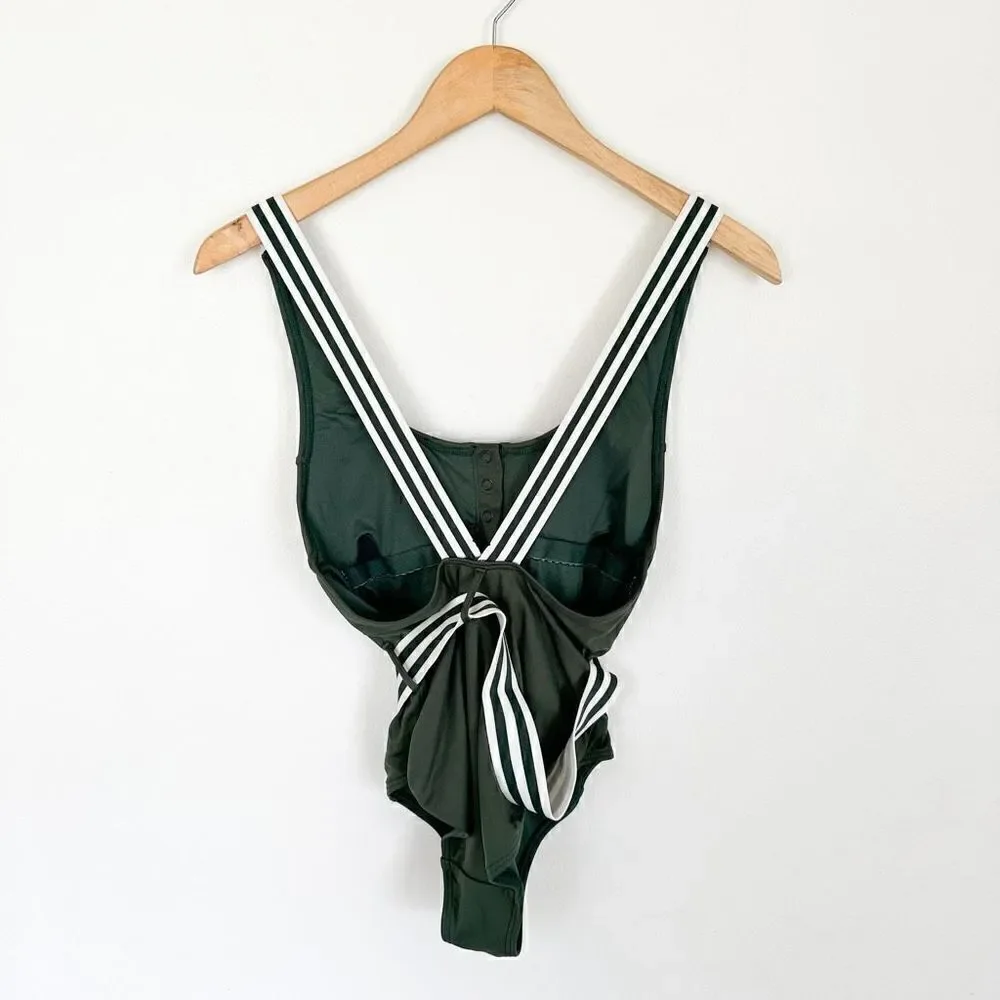 Seafolly Women's Green and White Tank Maillot Belted One Piece Swimsuit