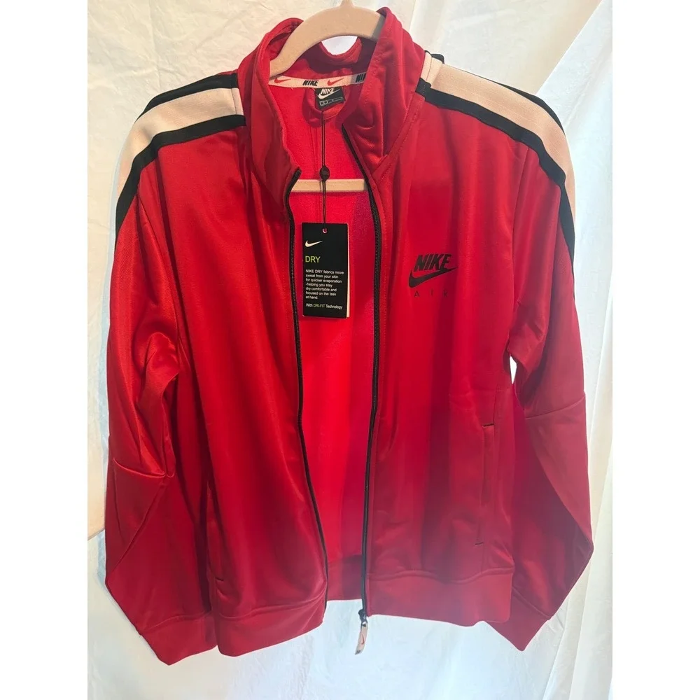 Nike Air Mens Dri-FIT Track Jacket Red Full Zip‎ Striped Athletic Top Small NEW