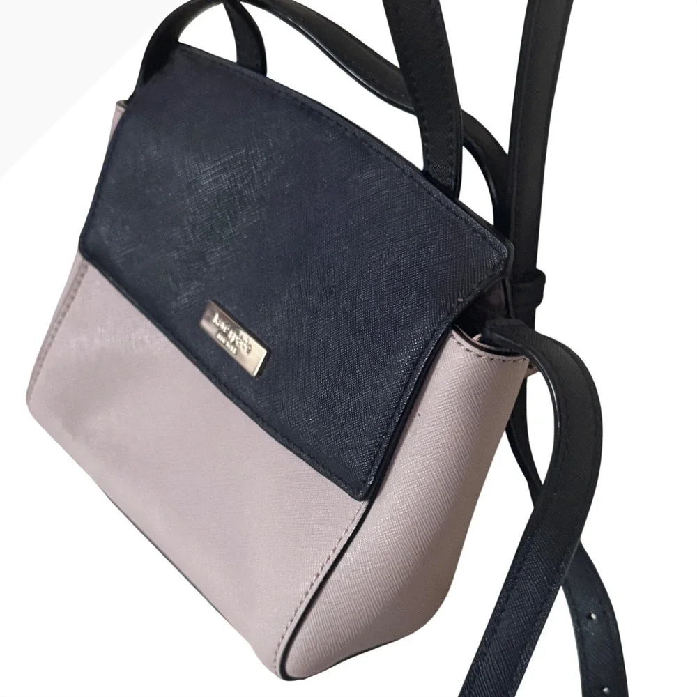 Kate Spade Laurel Mini Crossbody Leather Bi Tone‎ Black Almondine Bag