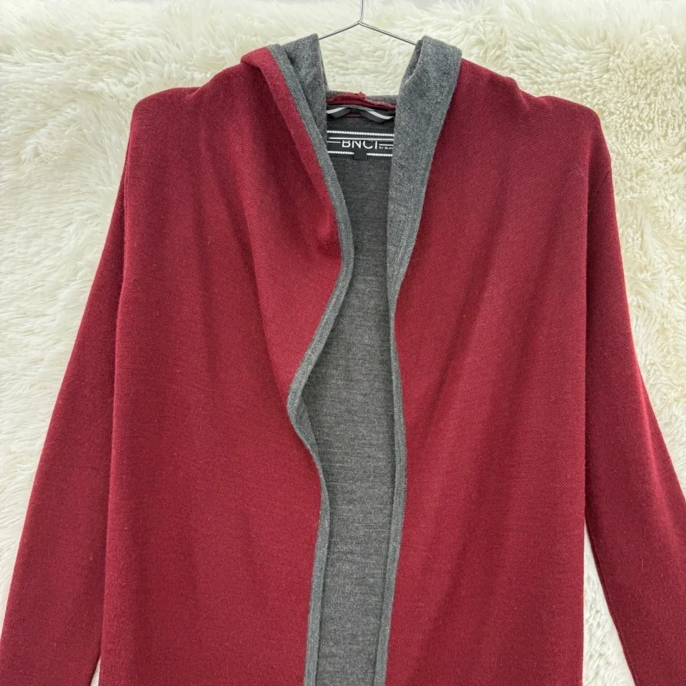Blanc Noir Burgundy Wool Long Hooded Cardigan Sweater Women's Small Cozy Chic