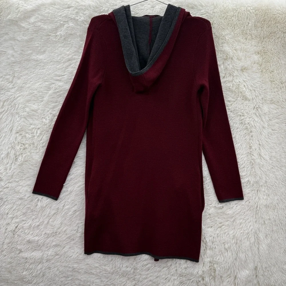 Blanc Noir Burgundy Wool Long Hooded Cardigan Sweater Women's Small Cozy Chic