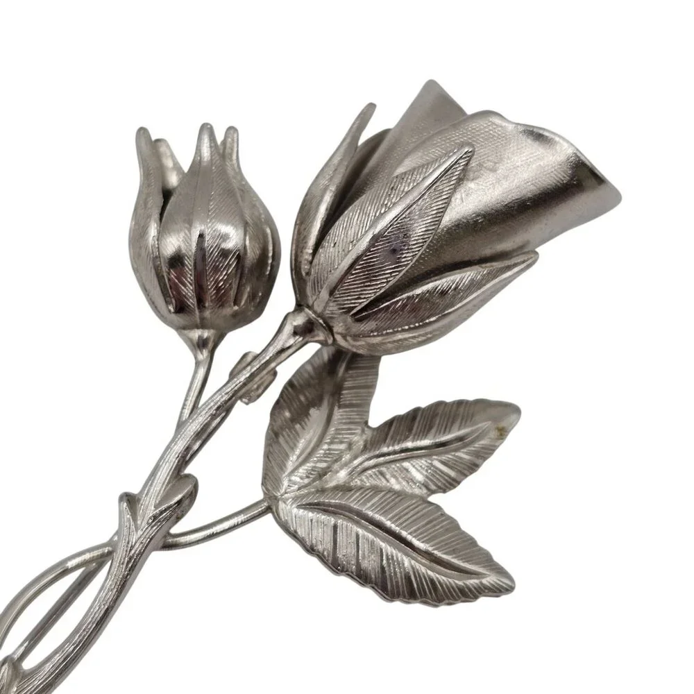 2PC Brooch SilverTone Spring Tulip Lily Floral Lapel Pin Brooch Lot Stmt Elegant