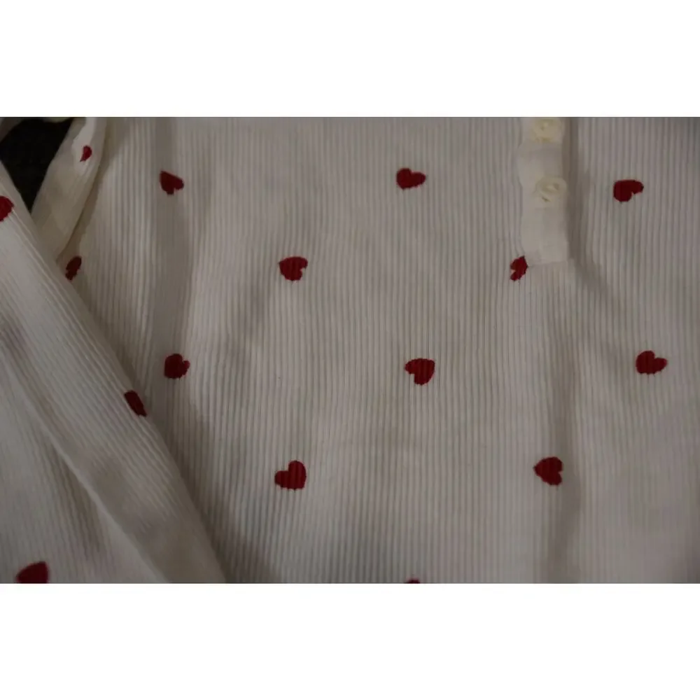 Gap Kids Ribbed Long Sleeve Henley, White with Red Hearts, Girl's XXL 14/16, LN