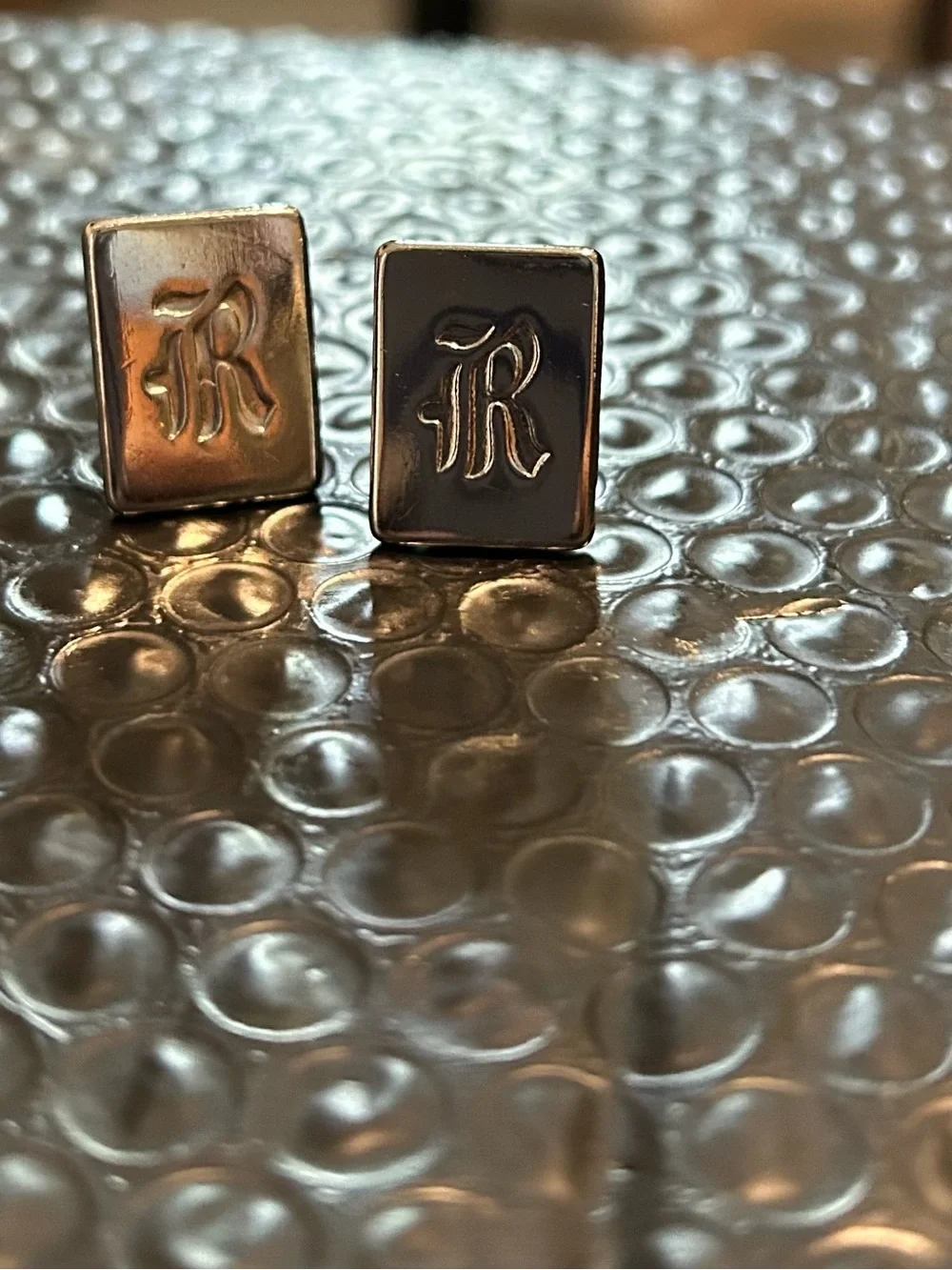 Monogram 'R' Silver Rectangular Cufflinks