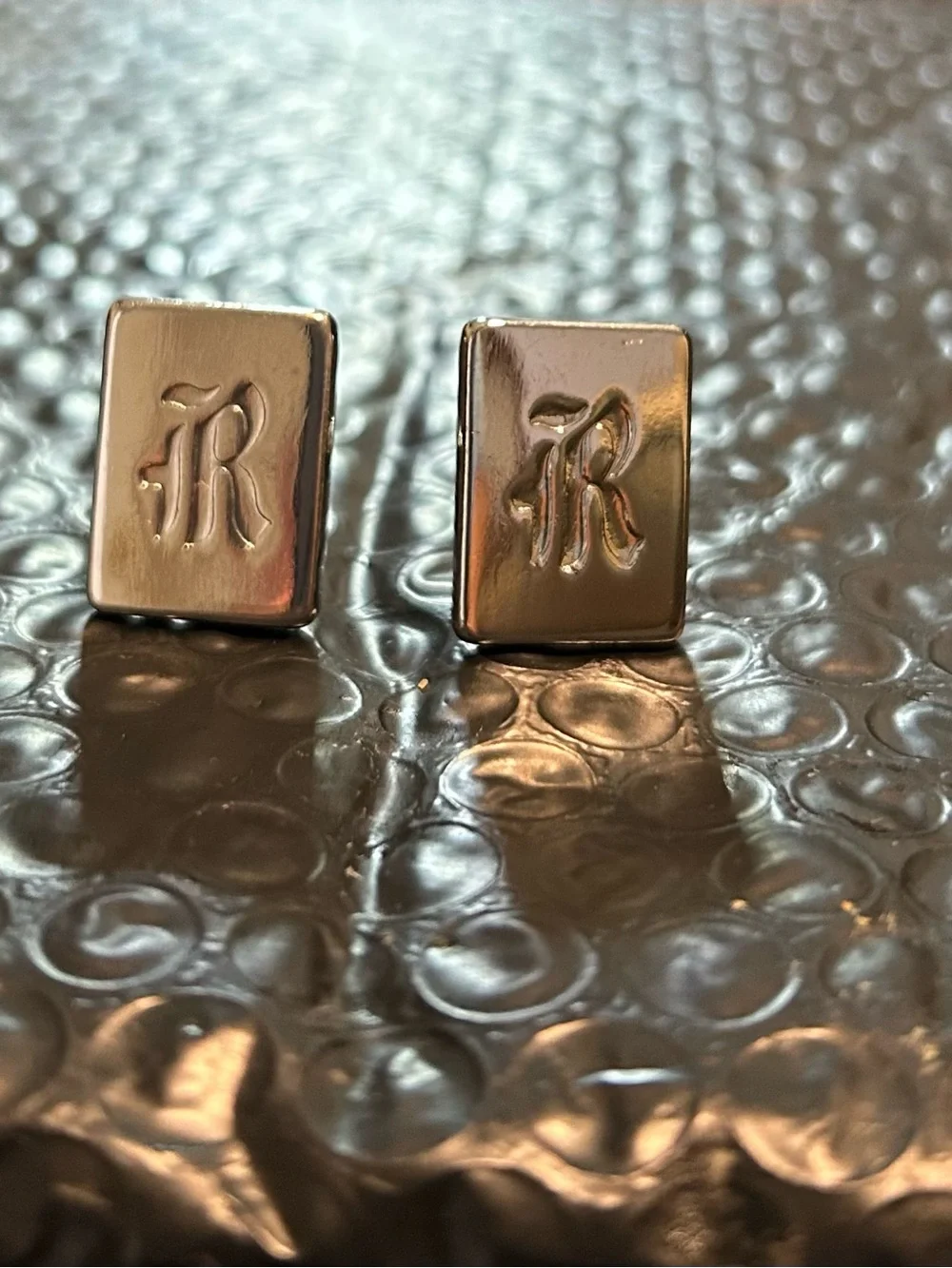Monogram 'R' Silver Rectangular Cufflinks