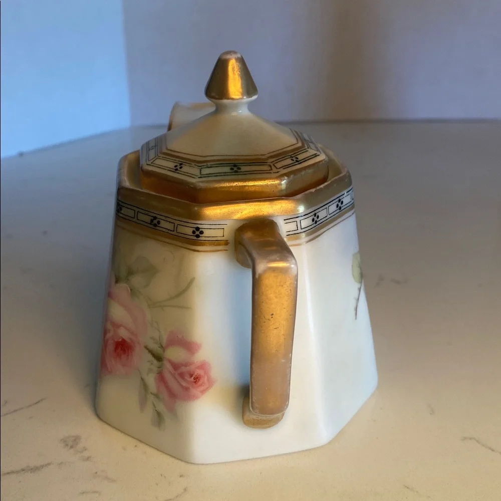 Vintage JSV Germany Porcelain Creamer Floral with Gold & Green Trim