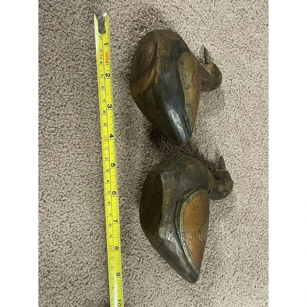 Vintage Old Antique Hand Carved Wooden &‎ Brass Fitted Engraved Work Duck Pair