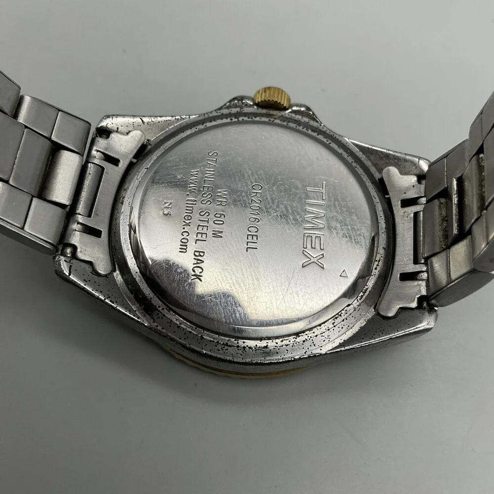 Timex Indiglo WR 50M Mens Watch 39mm Two Tone Diver Date New Battery 7.75