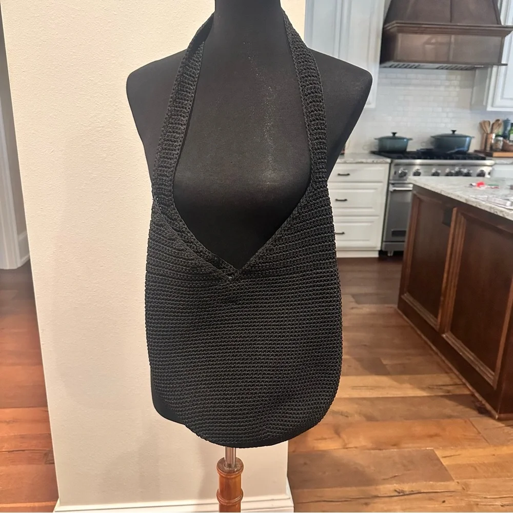 Black Knit Shoulder Bag The Sak Solid Black Crochet Shoulder Bag Purse