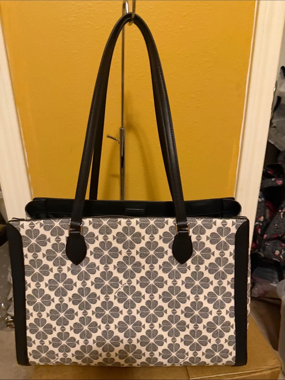 kate spade Black and Ivory Floral Jacquard Tote