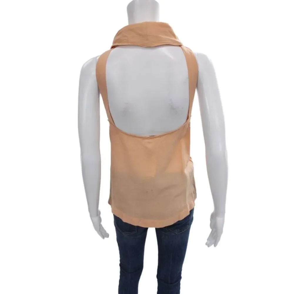 Free People Womens Boho Basic Orange Cowl Neck Sleeveless Tank Rayon Size L