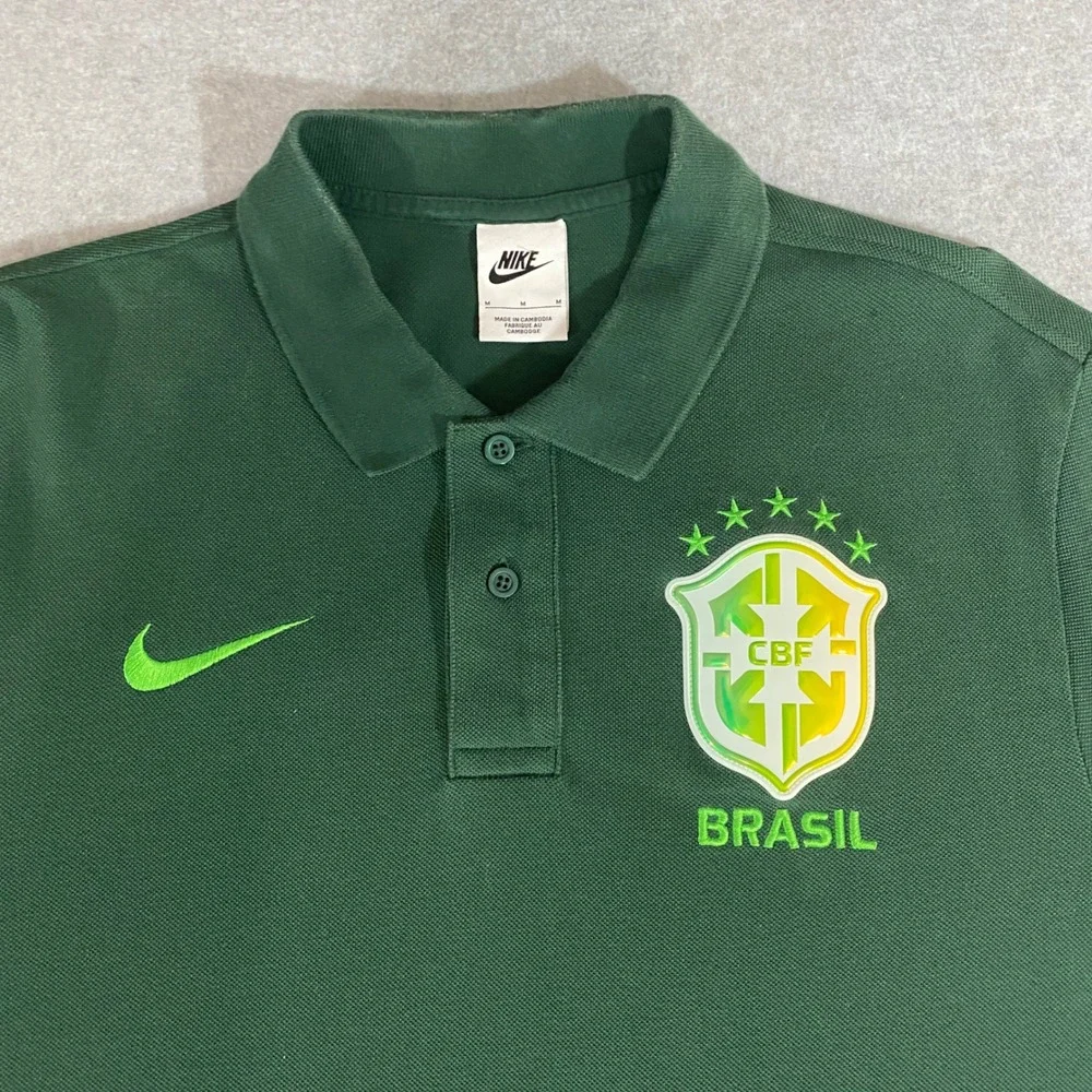 Nike Brasil CBF Soccer Polo Shirt Mens Medium Green Short Sleeve Pique Top