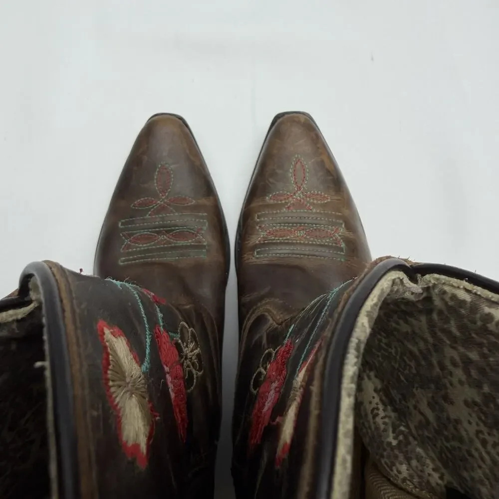 Corral Kids Embroidered Cowboy Boots Size 2.5 Western Floral Leather Point Toe