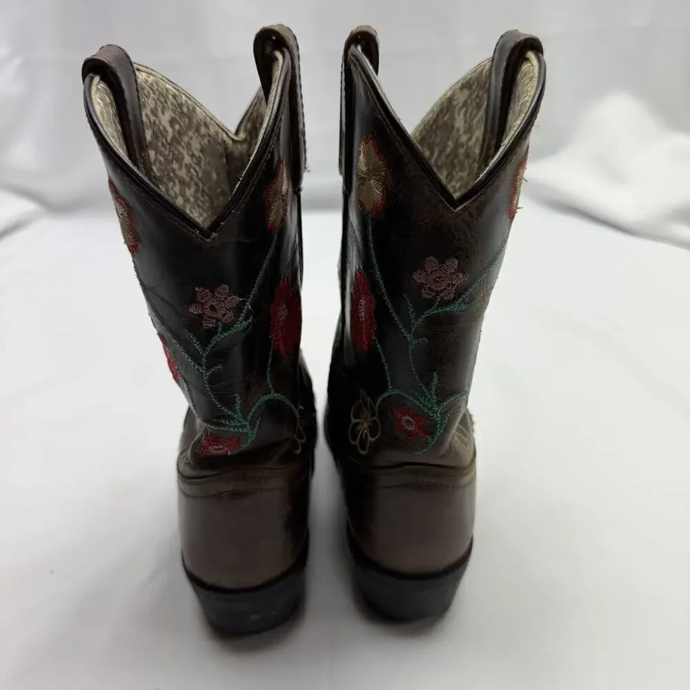 Corral Kids Embroidered Cowboy Boots Size 2.5 Western Floral Leather Point Toe