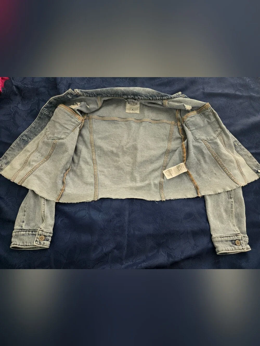 Hollister Light Wash Distressed Denim Crop Jacket