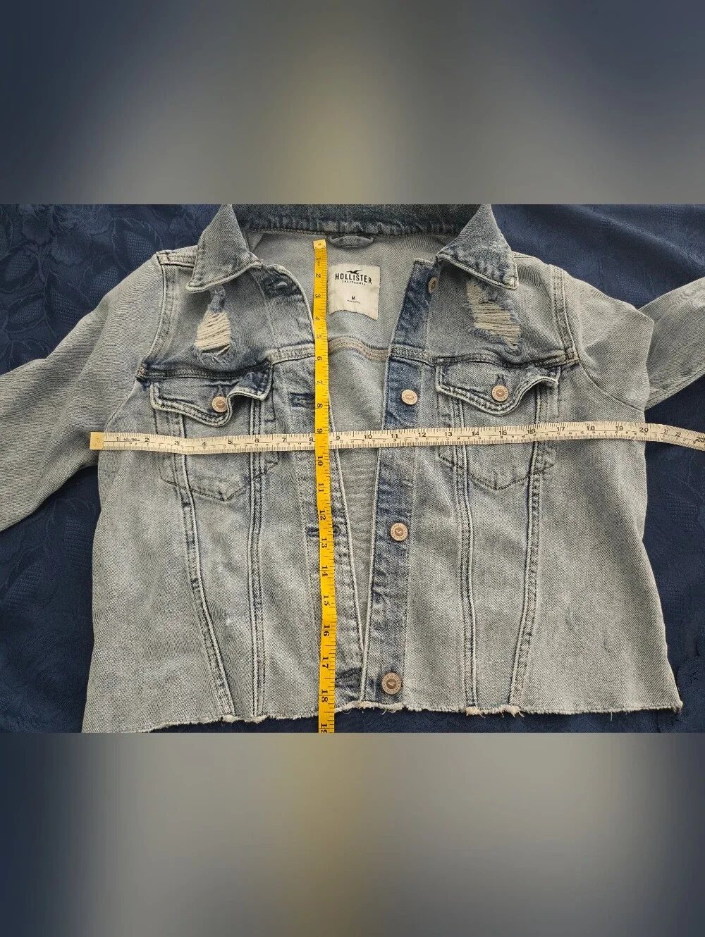 Hollister Light Wash Distressed Denim Crop Jacket