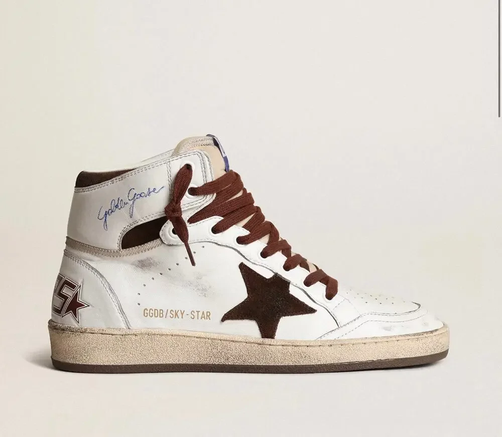Golden goose Women’s Sky-Star in white nappa leather with chocolate suede star