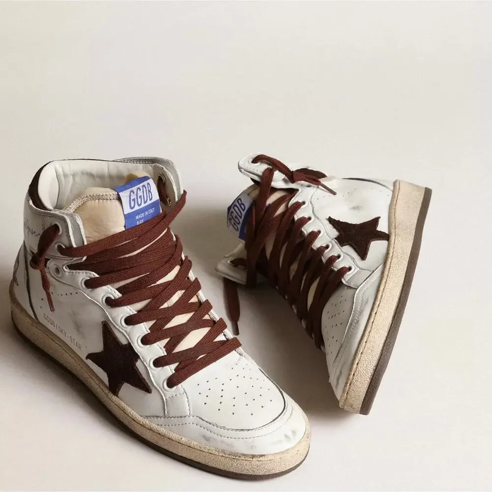 Golden goose Women’s Sky-Star in white nappa leather with chocolate suede star
