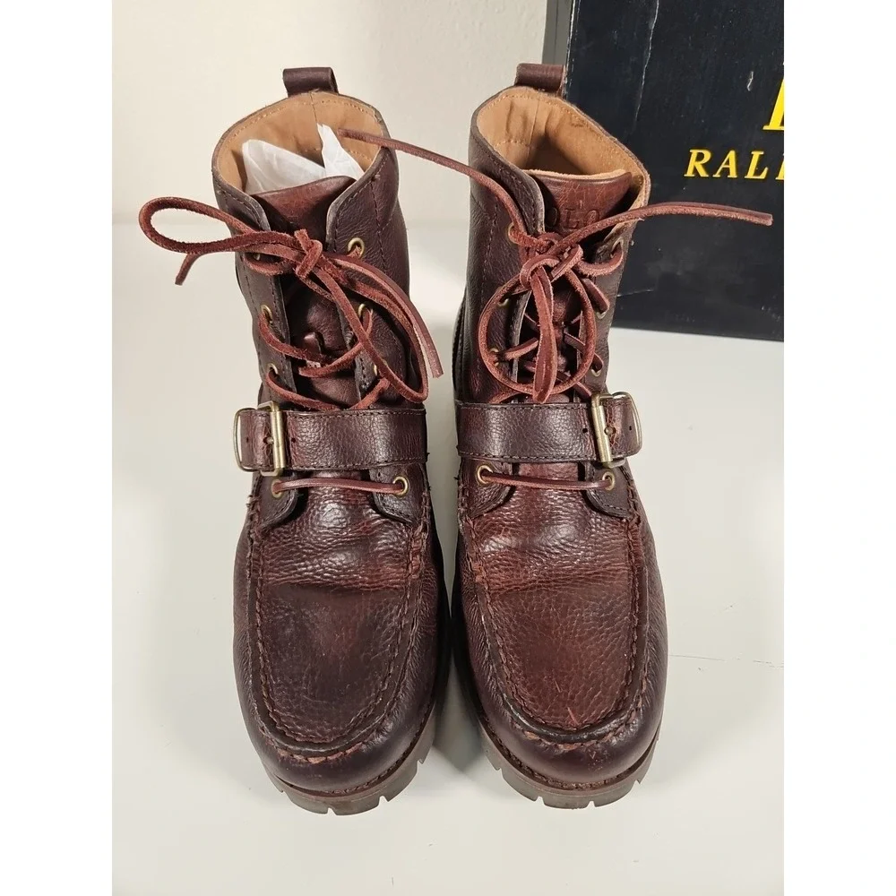 Polo Ralph Lauren Redmond Boots Men's Size 8.5 D Mahogany Leather Lace Up Buckle
