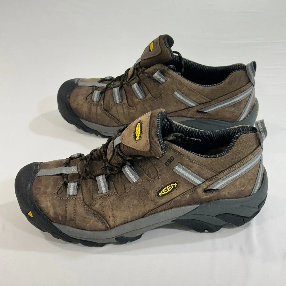 Keen‎ Work Shoes Flint Low 15 Brown Leather Steel Toe ESD Safety Hiking Utility