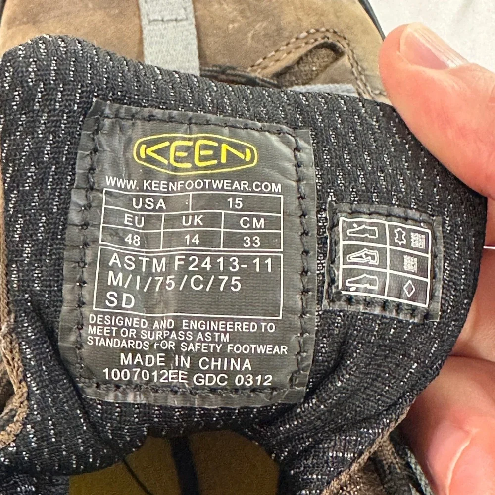 Keen‎ Work Shoes Flint Low 15 Brown Leather Steel Toe ESD Safety Hiking Utility