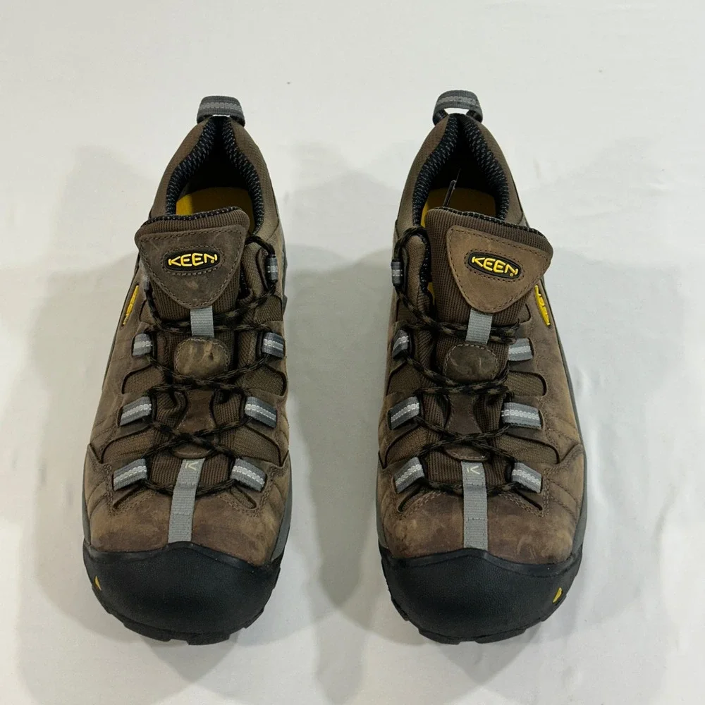 Keen‎ Work Shoes Flint Low 15 Brown Leather Steel Toe ESD Safety Hiking Utility