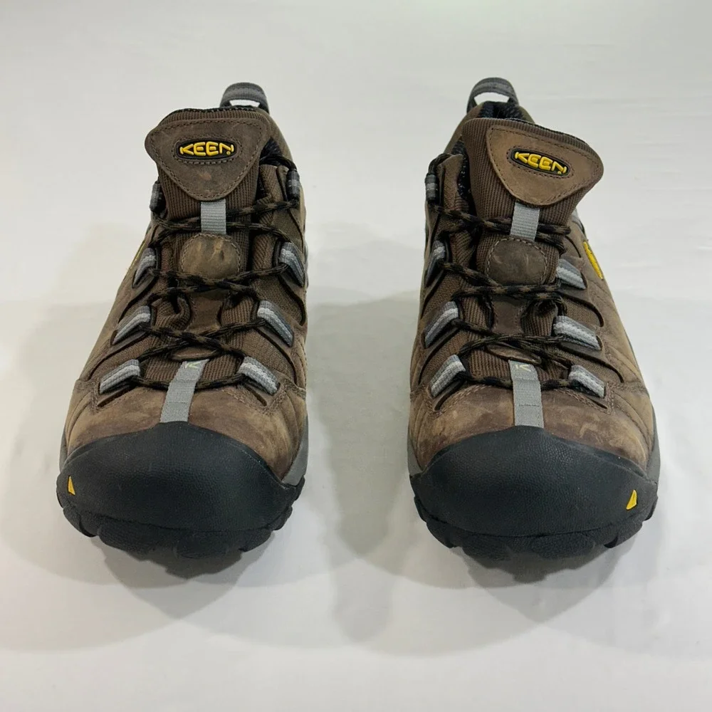 Keen‎ Work Shoes Flint Low 15 Brown Leather Steel Toe ESD Safety Hiking Utility