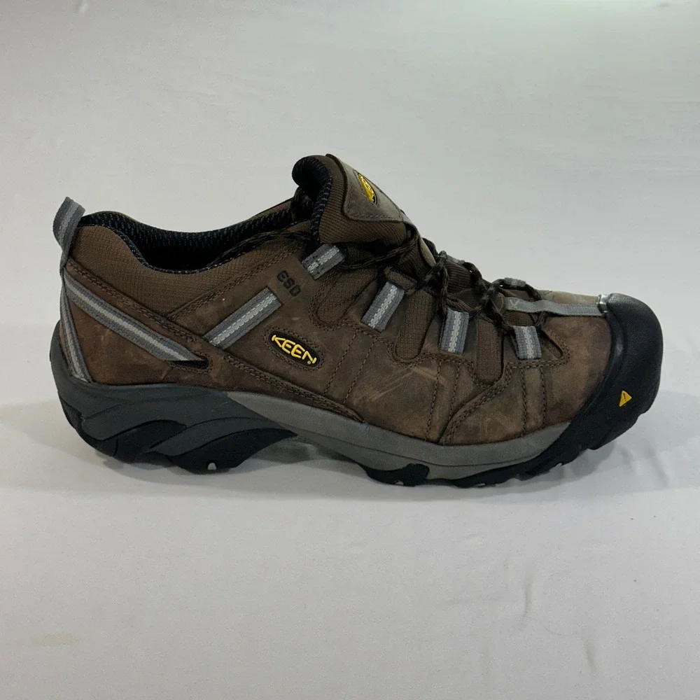 Keen‎ Work Shoes Flint Low 15 Brown Leather Steel Toe ESD Safety Hiking Utility