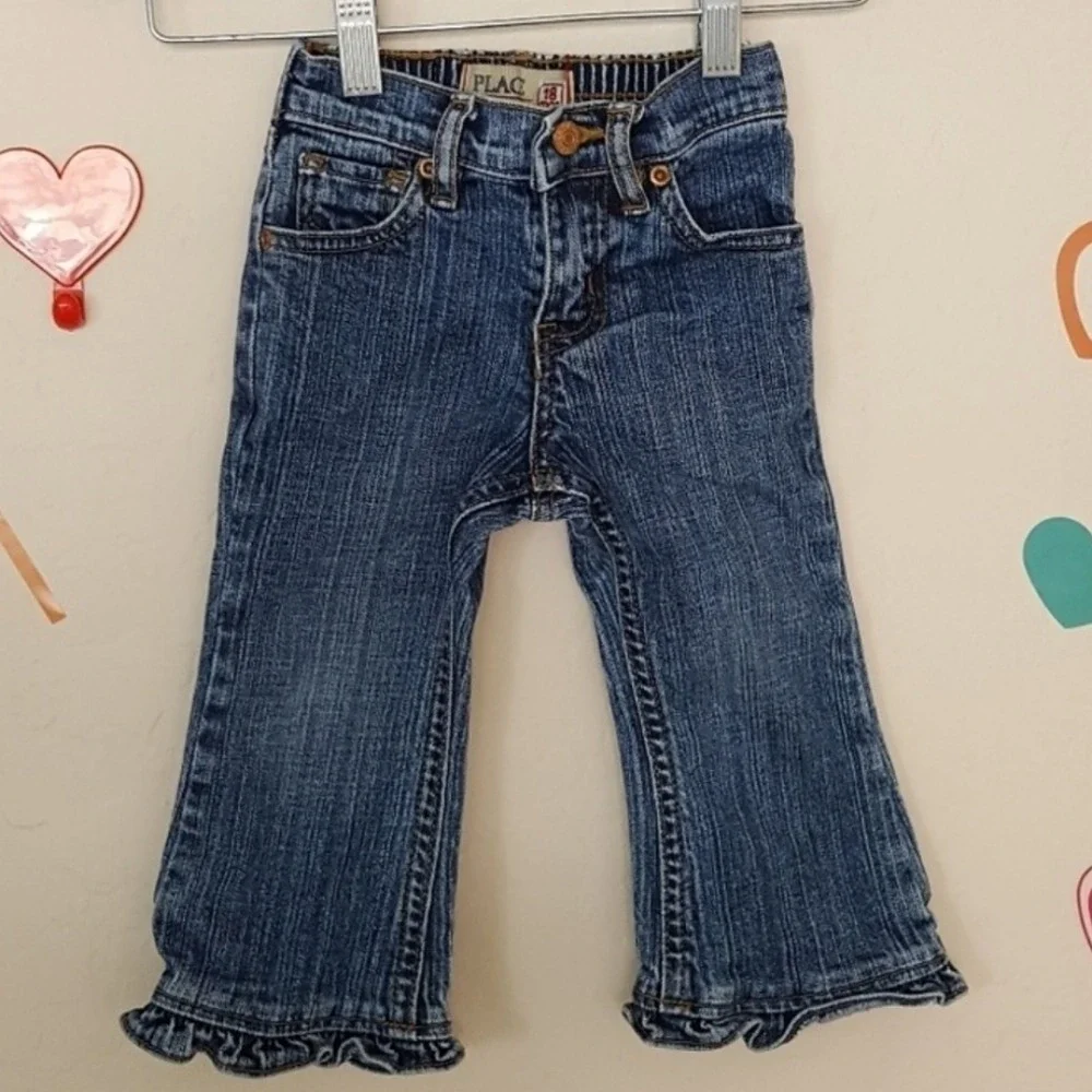 The Children's Place‎ Y2K Jeans Girl's Denim Ruffle Hem Blue