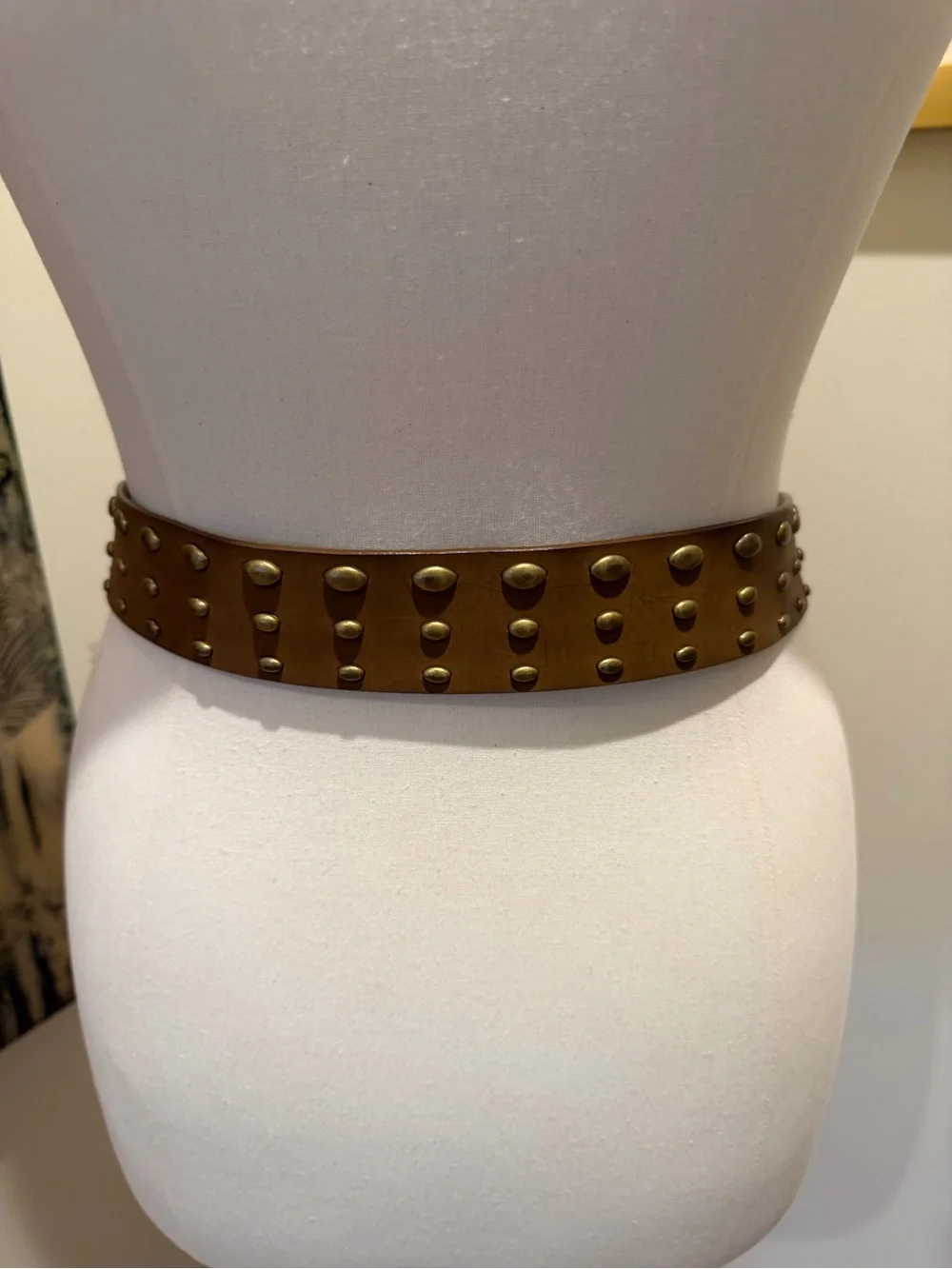Nine West Brown Leather Studded Belt with Brass Buckle