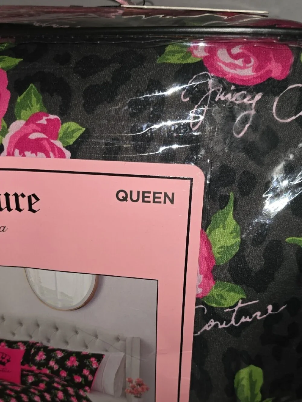 Juicy Couture Black Comforter Set with Pink Rose Print