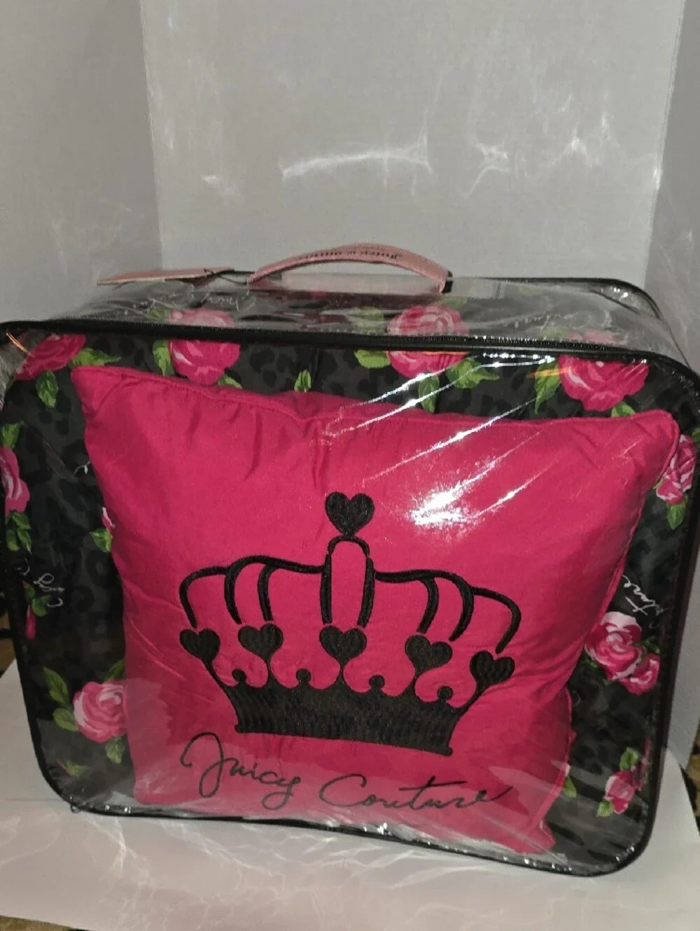 Juicy Couture Black Comforter Set with Pink Rose Print