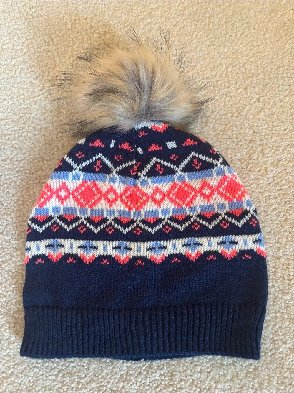 J Crew Navy Fair Isle Pom-Pom Hat, Scarf & Mitten Set - Cozy Winter Accessories