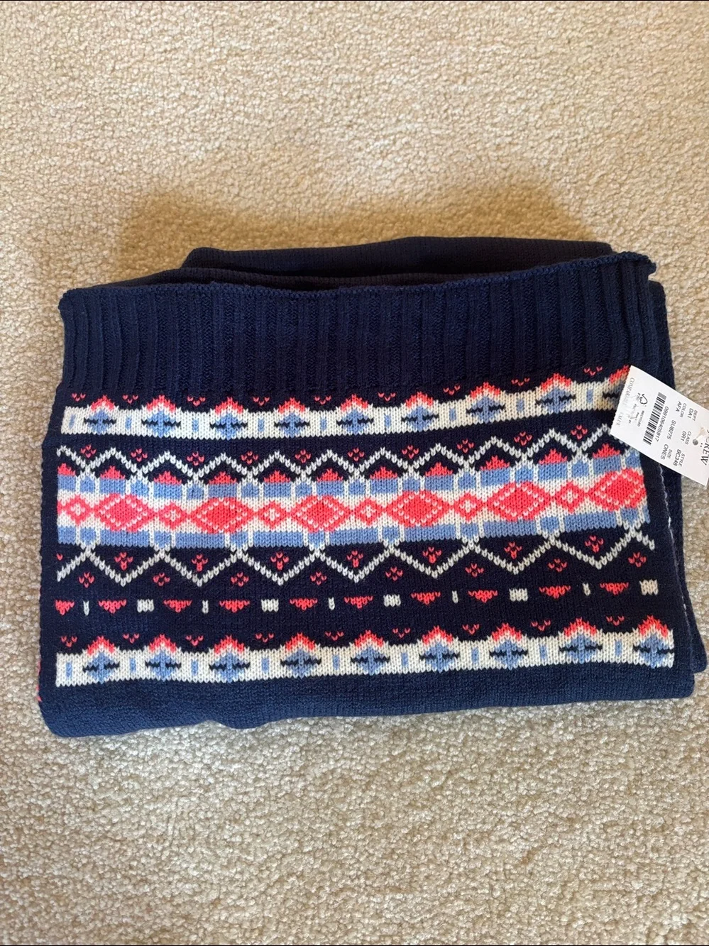 J Crew Navy Fair Isle Pom-Pom Hat, Scarf & Mitten Set - Cozy Winter Accessories